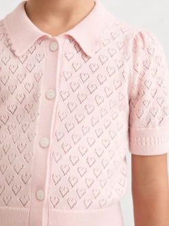 Reiss Pink Ava 13-14 yrs Cotton and Wool Heart-Pointelle Top