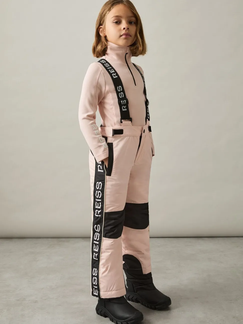 Reiss Pink Carla 4-9 yrs Logo-Tape Padded Ski Salopettes