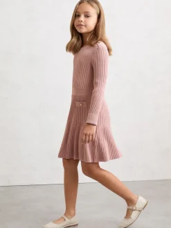 Reiss Pink Charlotte 9-13 yrs Rib-Knit Skater Dress