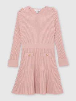 Reiss Pink Charlotte 9-13 yrs Rib-Knit Skater Dress
