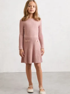 Reiss Pink Charlotte 13-14 yrs Rib-Knit Skater Dress
