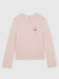 Reiss Pink Esme Wool-Blend Ballerina Jumper With Cashmere