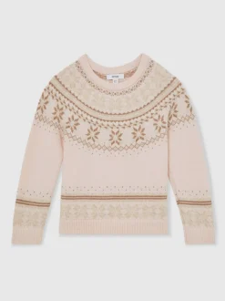 Reiss Pink Farah 3-9 yrs Wool-Cotton Blend Fair Isle Jumper