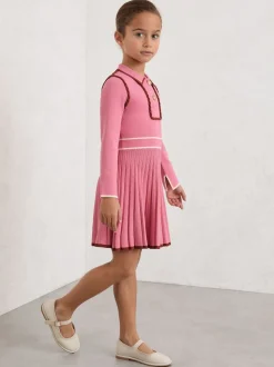 Reiss Pink Freya 9-13 yrs Piped Knitted Skater Dress