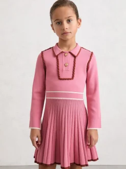 Reiss Pink Freya 9-13 yrs Piped Knitted Skater Dress