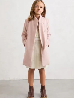 Reiss Pink Kia 9-13 yrs Wool-Blend Funnel-Neck Coat