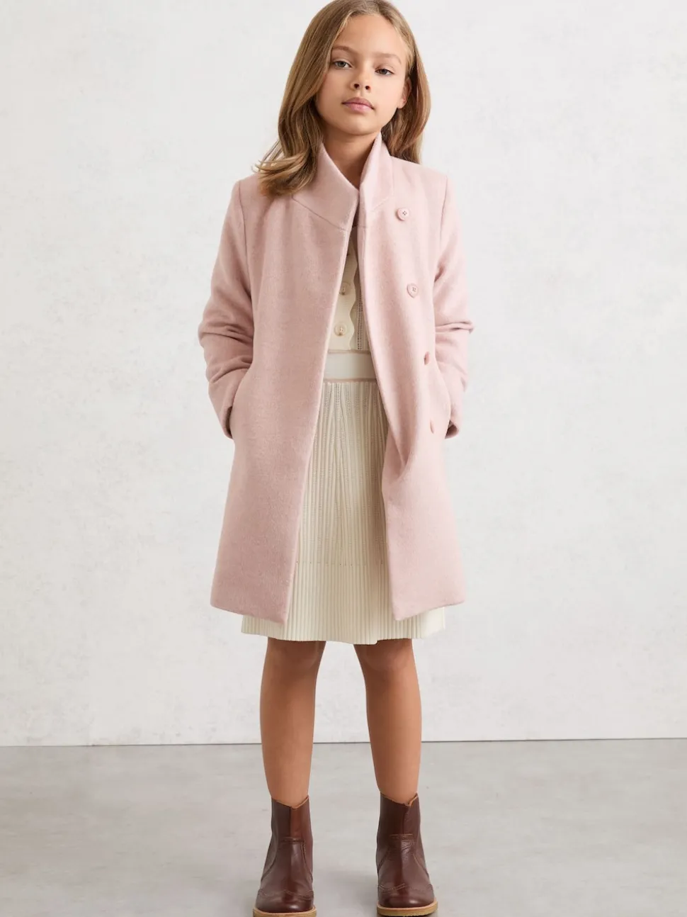 Reiss Pink Kia 9-13 yrs Wool-Blend Funnel-Neck Coat