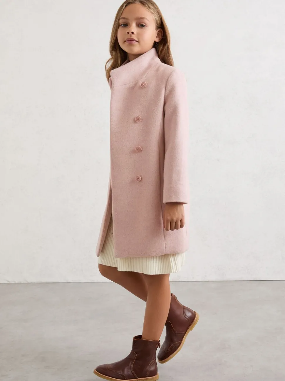 Reiss Pink Kia 3-9 yrs Wool-Blend Funnel-Neck Coat