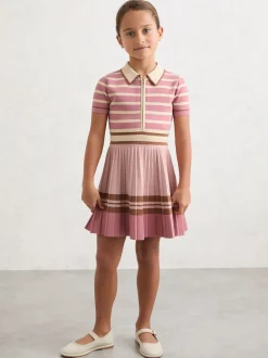 Reiss Pink Ophelia 3-9 yrs Cotton Collared Stripe Knit Dress