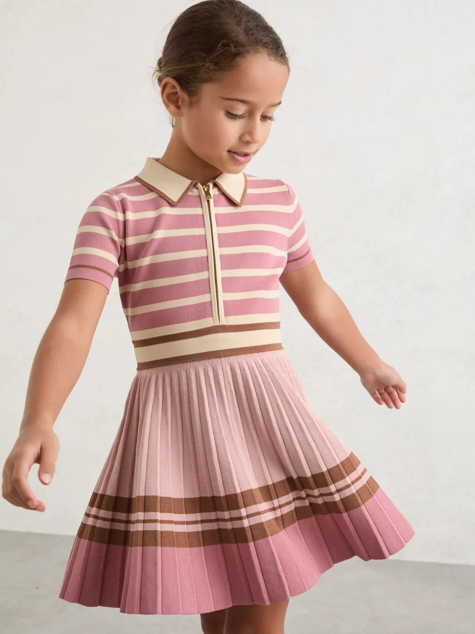 Reiss Pink Ophelia 3-9 yrs Cotton Collared Stripe Knit Dress
