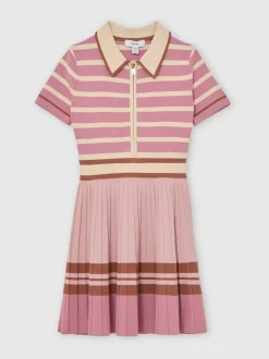 Reiss Pink Ophelia 9-13 yrs Cotton Collared Stripe Knit Dress