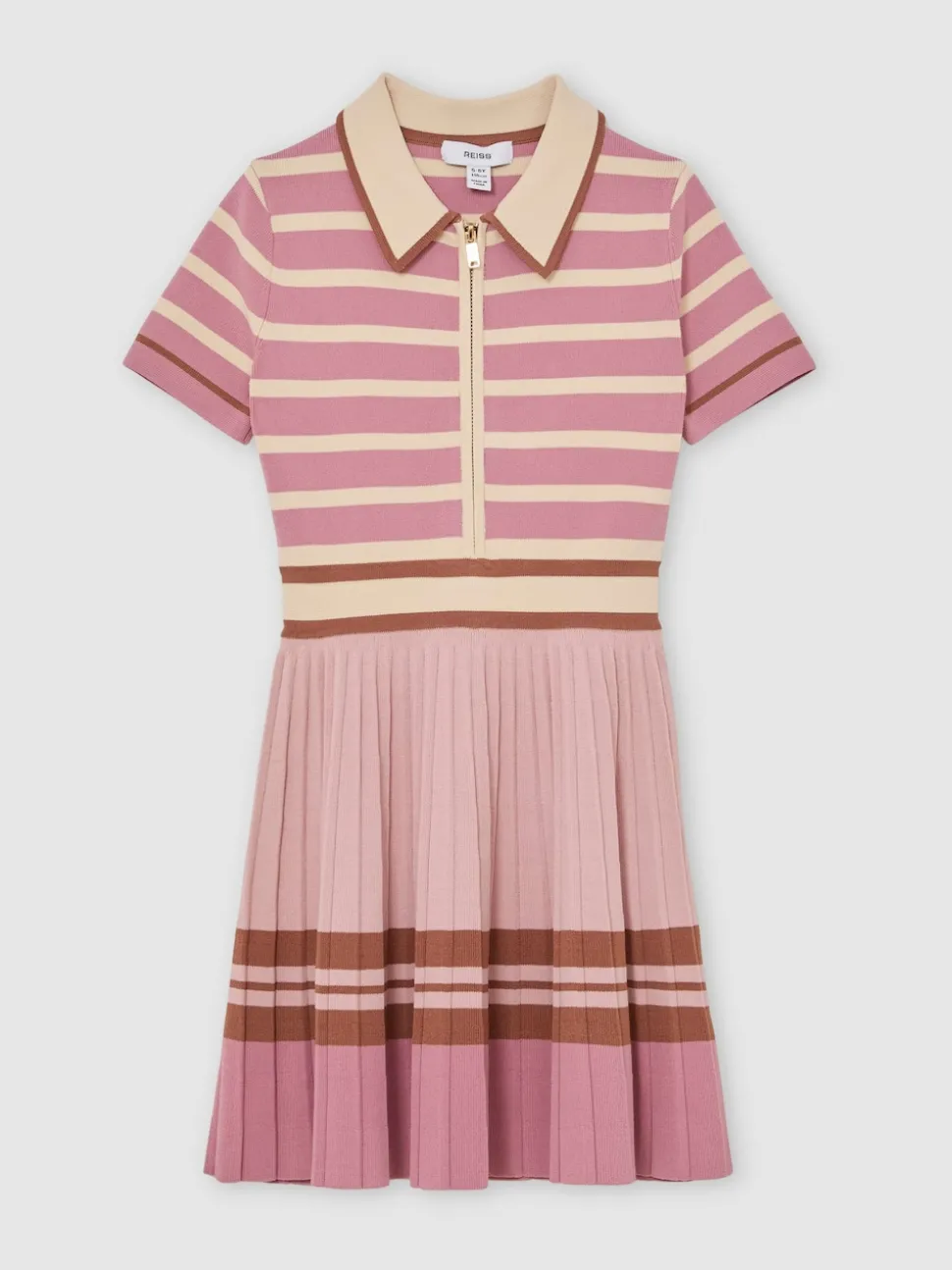 Reiss Pink Ophelia 9-13 yrs Cotton Collared Stripe Knit Dress