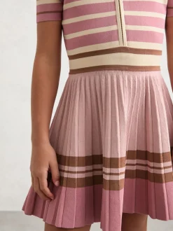 Reiss Pink Ophelia 9-13 yrs Cotton Collared Stripe Knit Dress