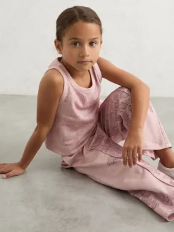 Reiss Pink Print Keisha 9-13 yrs Cotton Floral Vest and Joggers Set