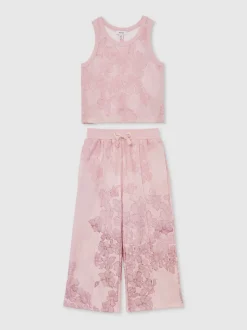 Reiss Pink Print Keisha 13-14 yrs Cotton Floral Vest and Joggers Set