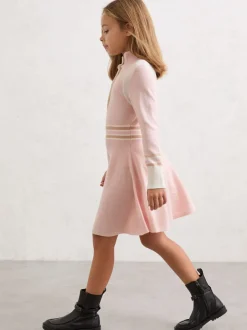 Reiss Pink Vienne 9-13 yrs Wool-Blend Funnel-Neck Knit Dress With Cashmere