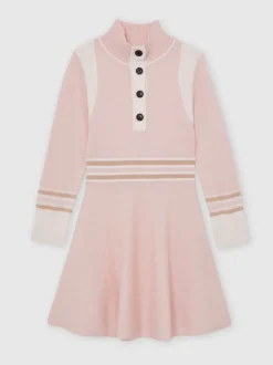 Reiss Pink Vienne 13-14 yrs Wool-Blend Funnel-Neck Knit Dress With Cashmere