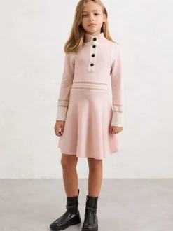 Reiss Pink Vienne 13-14 yrs Wool-Blend Funnel-Neck Knit Dress With Cashmere