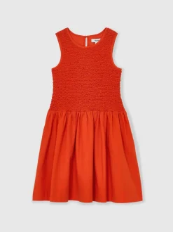 Reiss Red Annabella 9-13 yrs Cotton Shirred-Bodice Dress