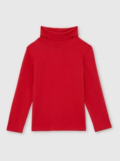 Reiss Red Carey 13-14 yrs Cotton-Jersey Roll-Neck Top with Stretch