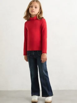 Reiss Red Carey 13-14 yrs Cotton-Jersey Roll-Neck Top with Stretch