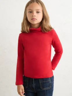 Reiss Red Carey 9-13 yrs Cotton-Jersey Roll-Neck Top with Stretch