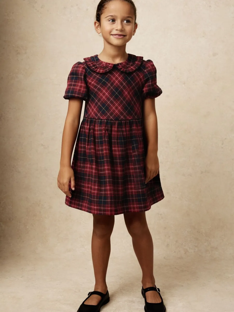 Reiss Red Demi 9-13 yrs Cotton Peter-Pan Collar Tartan Dress