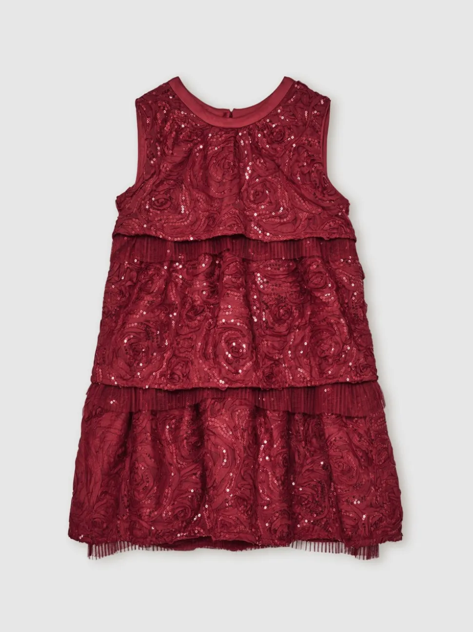 Reiss Red Dulcie 9-13 yrs Sequin-Embellished Tiered Dress