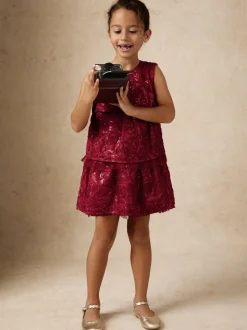 Reiss Red Dulcie 9-13 yrs Sequin-Embellished Tiered Dress