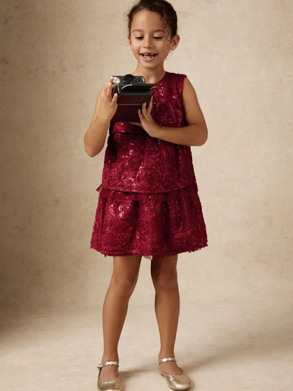Reiss Red Dulcie 9-13 yrs Sequin-Embellished Tiered Dress