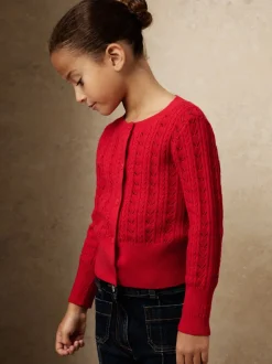 Reiss Red Flo 9-13 yrs Wool-Cotton Pointelle Cardigan