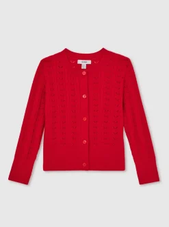 Reiss Red Flo 9-13 yrs Wool-Cotton Pointelle Cardigan