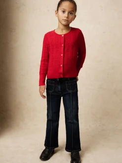 Reiss Red Flo 9-13 yrs Wool-Cotton Pointelle Cardigan