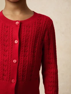 Reiss Red Flo 9-13 yrs Wool-Cotton Pointelle Cardigan