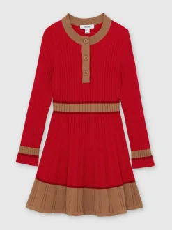 Reiss Red Holly 9-13 yrs Colour-Block Knitted Skater Dress