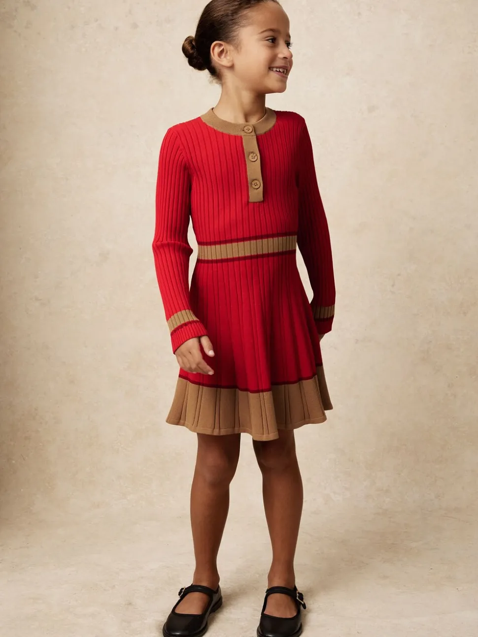 Reiss Red Holly 9-13 yrs Colour-Block Knitted Skater Dress