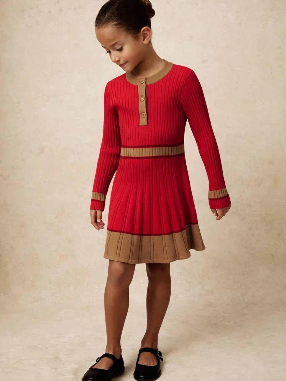 Reiss Red Holly 3-9 yrs Colour-Block Knitted Skater Dress