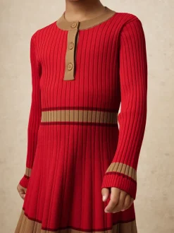 Reiss Red Holly 3-9 yrs Colour-Block Knitted Skater Dress