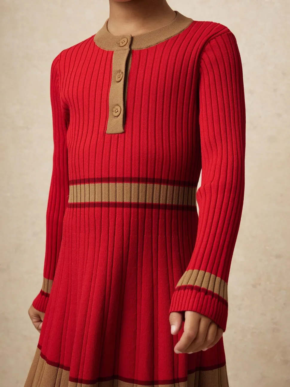 Reiss Red Holly 3-9 yrs Colour-Block Knitted Skater Dress