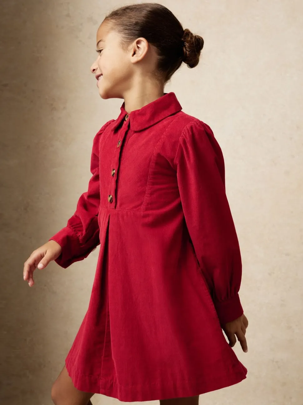 Reiss Red Lyra 9-13 yrs Corduroy Long-Sleeve Collared Dress