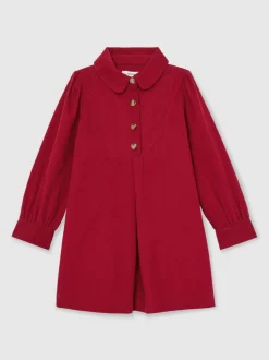 Reiss Red Lyra 9-13 yrs Corduroy Long-Sleeve Collared Dress
