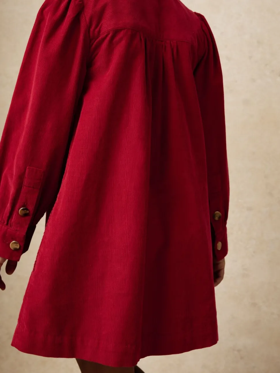 Reiss Red Lyra 3-9 yrs Corduroy Long-Sleeve Collared Dress