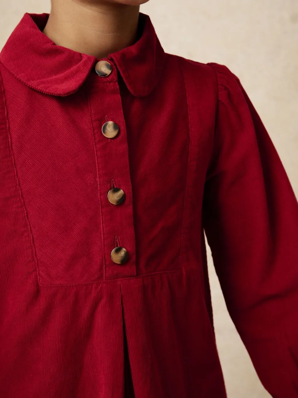 Reiss Red Lyra 3-9 yrs Corduroy Long-Sleeve Collared Dress