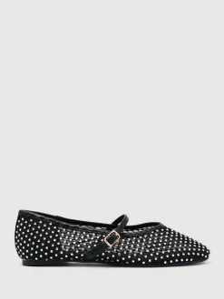 Reiss Silver Amie Girls Crystal-Mesh Ballet Pumps