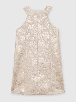 Reiss Silver Celia 3-9 yrs Metallic Jacquard Shift Dress