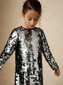 Reiss Silver Hattie 9-13 yrs Sequin-Embellished Shift Dress