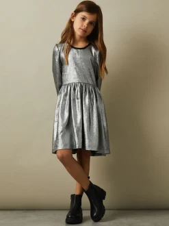 Reiss Silver Joy 9-13 yrs Metallic Fit and Flare Dress