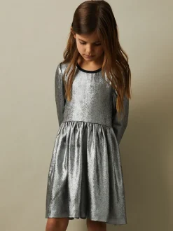 Reiss Silver Joy 9-13 yrs Metallic Fit and Flare Dress
