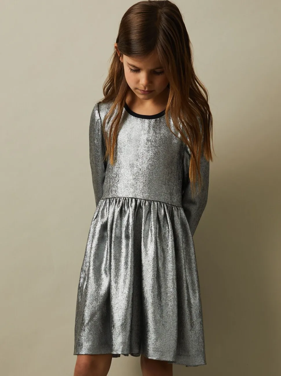 Reiss Silver Joy 9-13 yrs Metallic Fit and Flare Dress
