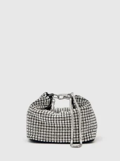 Reiss Silver Leah Crystal Pouch Bag